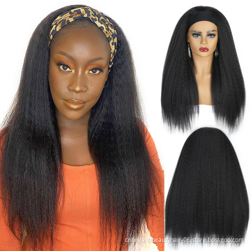 Afro wig Natural Black Kinky Straight Curly Elastic Yaki Headband hair extension Synthetic wigs hair For black women